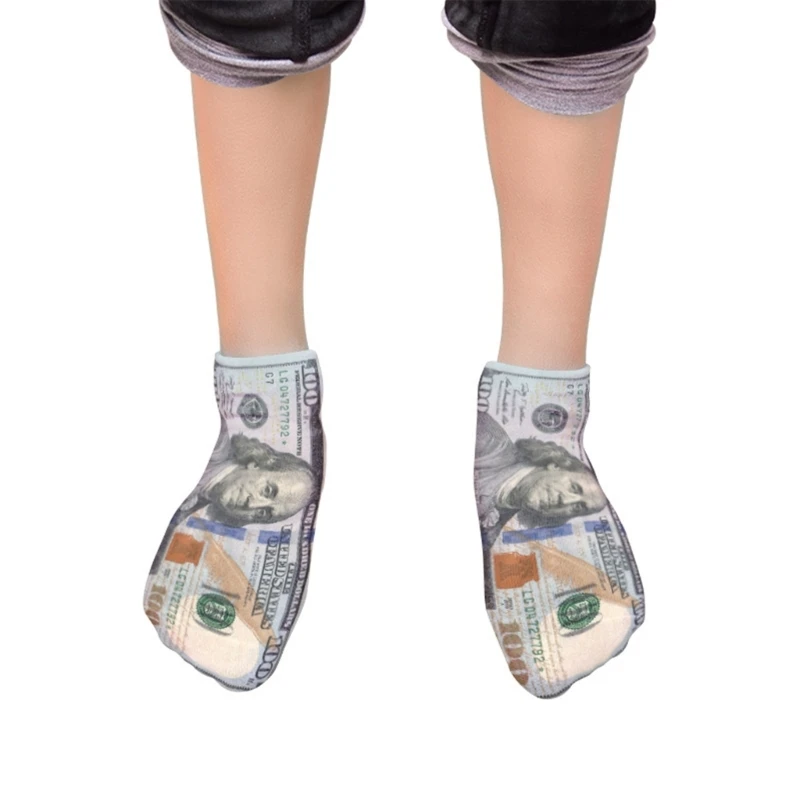 Adult Unisex Funny Novelty 3D Digital Printed Ankle Socks Dollar Bill Money Patterned Casual Party Invisible Short Socks