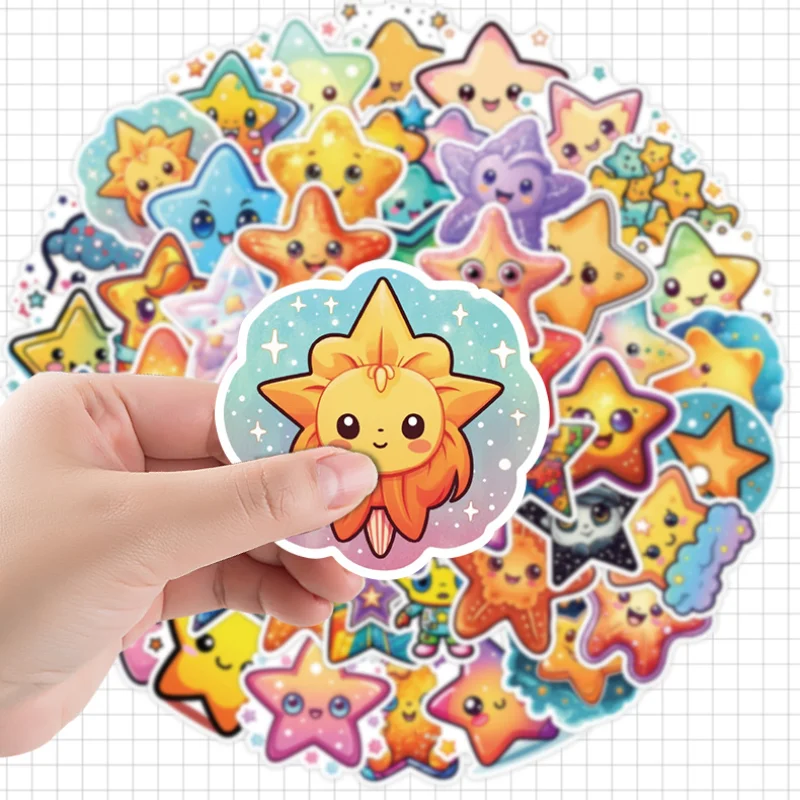 10/50pcs Cute Star Sticker Reward Star Sticker Labels Colorful Star Sticker Graffiti Waterproof Scooter Laptop Luggage Sticker