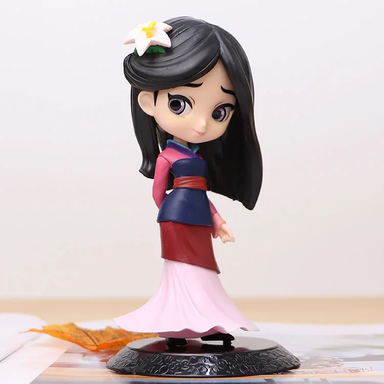 14cm Disney Princess Mulan Q Posket Action Doll Big Eye Doll Mulan Hand-made Model Cake Baking Decoration Toys Gifts