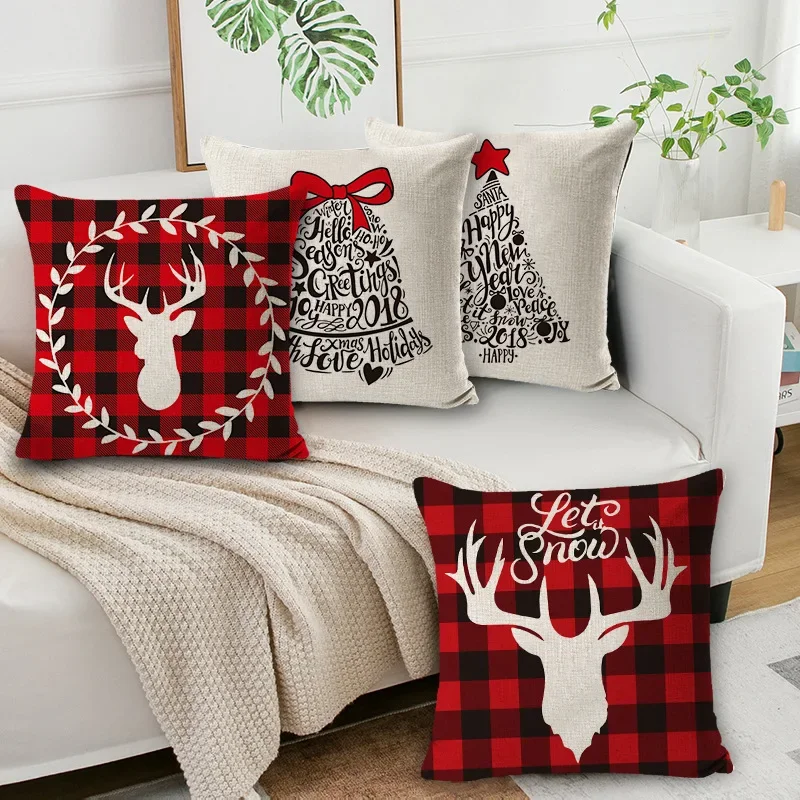 New Christmas Linen Body Pillow for Office Sofa Home Soft Nap Waist Cushion Comfortable Headboard Cushion for Lumbar Support