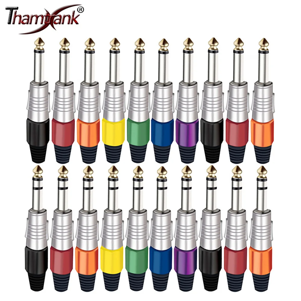 10pcs Mono/STEREO Sophomore Core Jack 6.35mm Wire Connector Audio Speaker TS TRS Amplifier Microphone Plug Nickel Plated