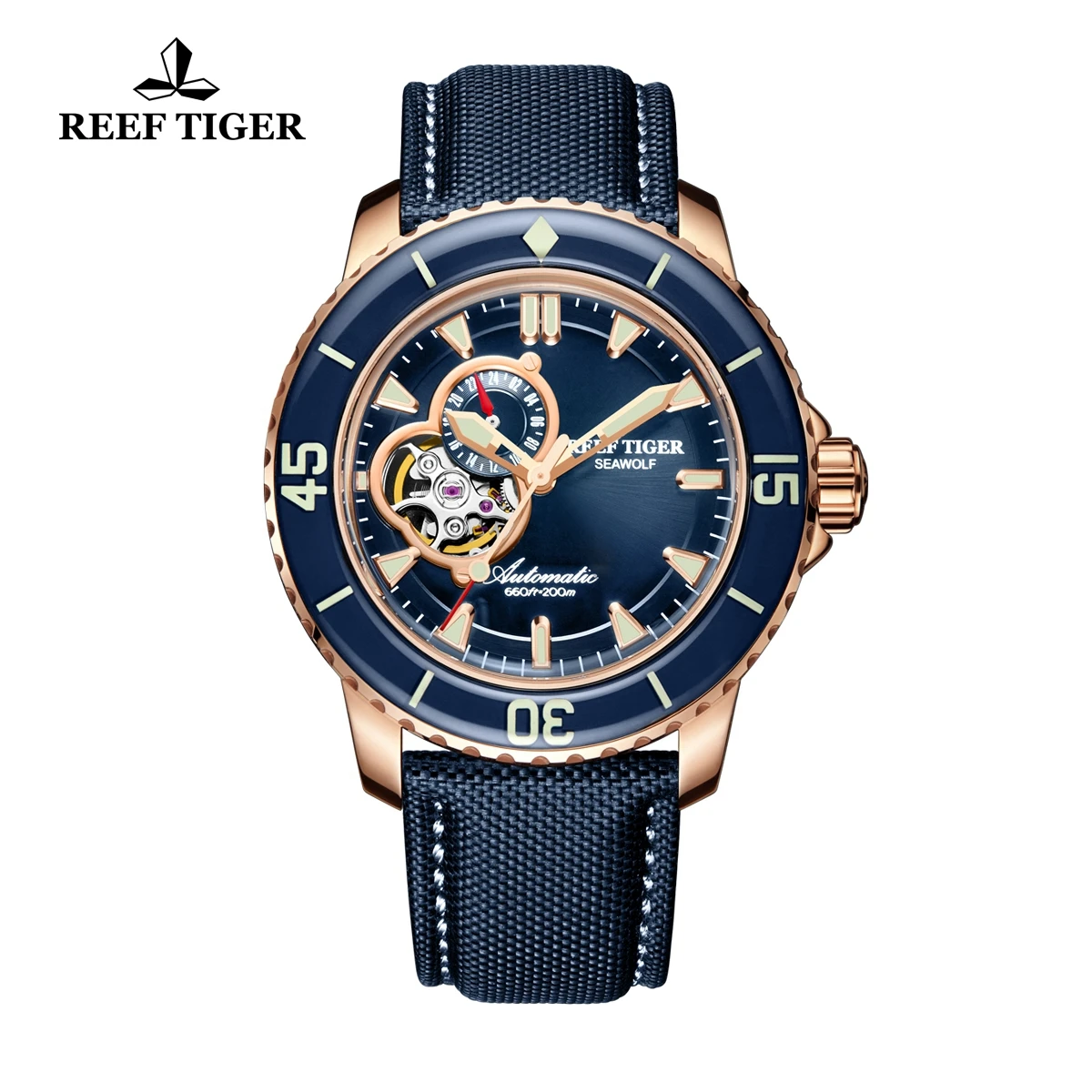 Reef Tiger/RT Super Luminous Dive Watches for Men Nylon Strap Stainless Steel Watches with Date RGA3039