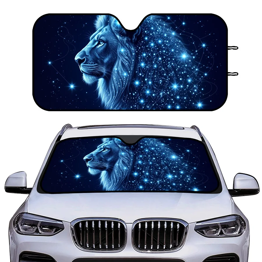 Multifunctional Foldable Car Window Sunshade With 3 Sizes, Lion Constellation Starry Design, UV Protection For Front Windshield,