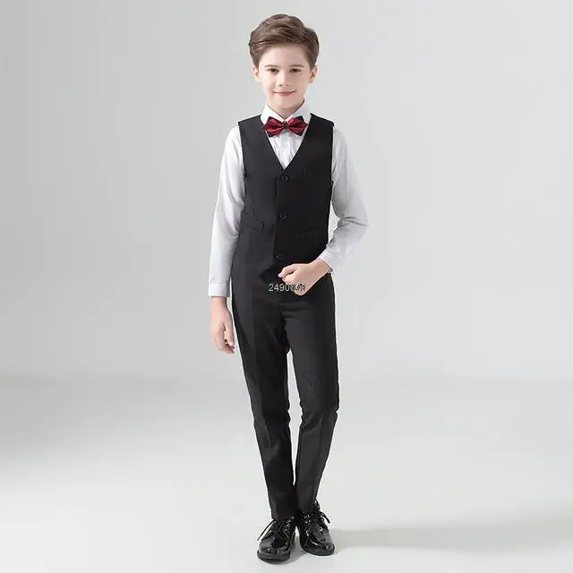 Kids Navy Blue Wedding Suit For Boys Birthday Photography Dress Child Red Blazer School Performance Party Prom Clothing Set