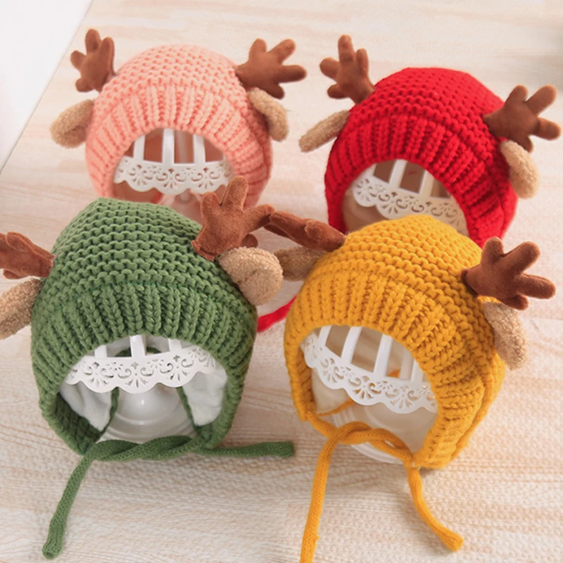 Cute Deer Elk Antler Baby Hat Winter Autumn Warm Plush Knitted Warm Children's Hat Hat Boy Girls Beanie Hat Christmas Hat