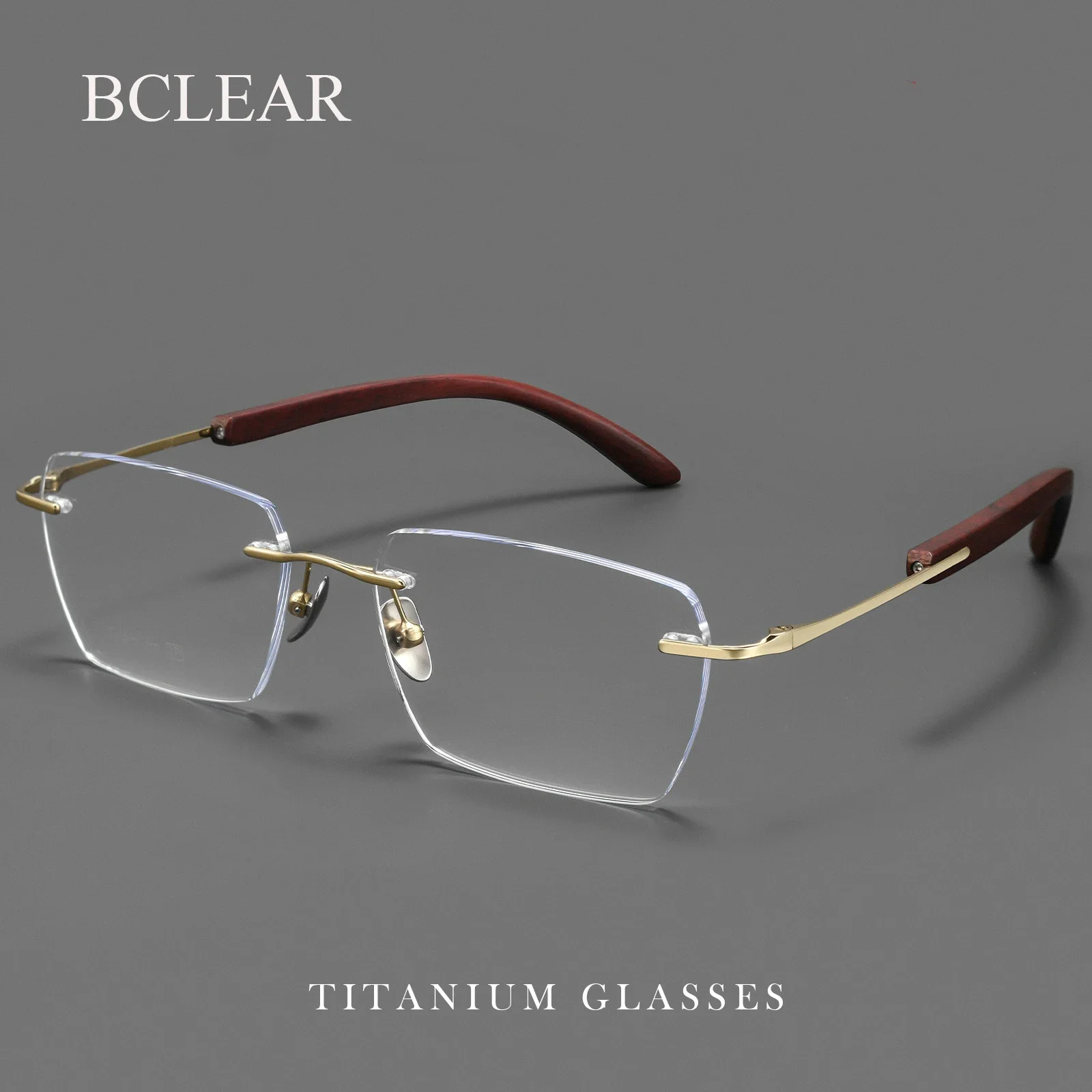 

BCLEAR Ultra Light Titanium Vintage Handmade Sandalwood Frameless Glasses Large High-end Business Rimless Optical Eyegalss Frame