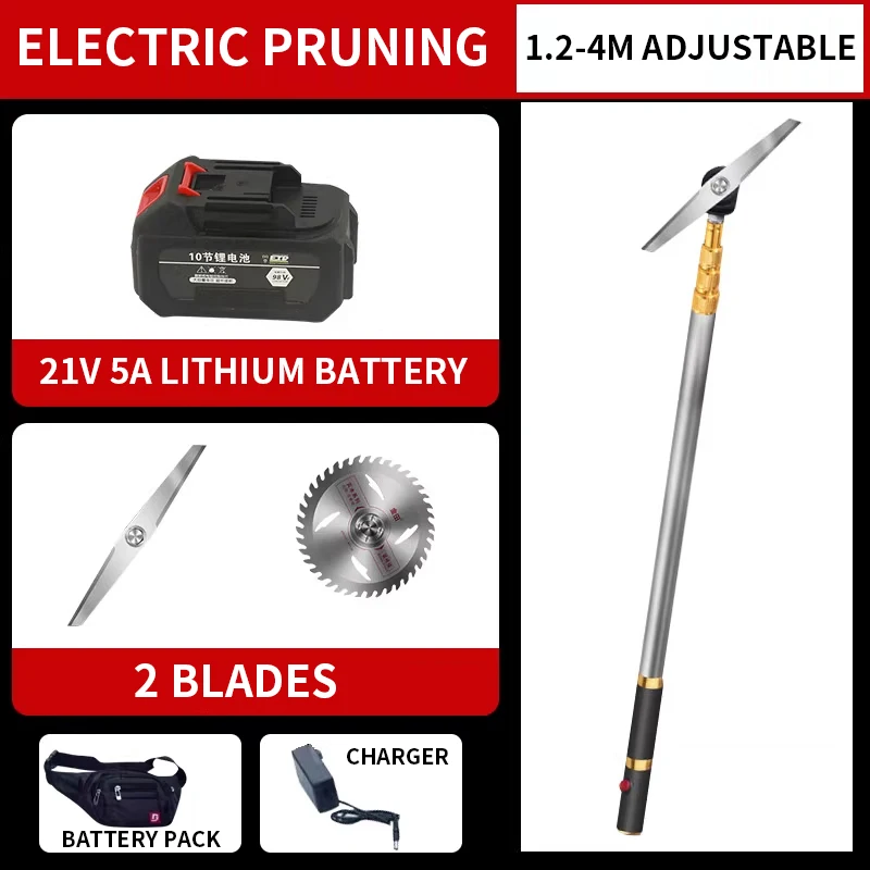 Rechargeable Electric Pruning Shears with Extended Poles, Telescopic Fruit Tree Shears, Handheld High-altitude Hedge Trimmer