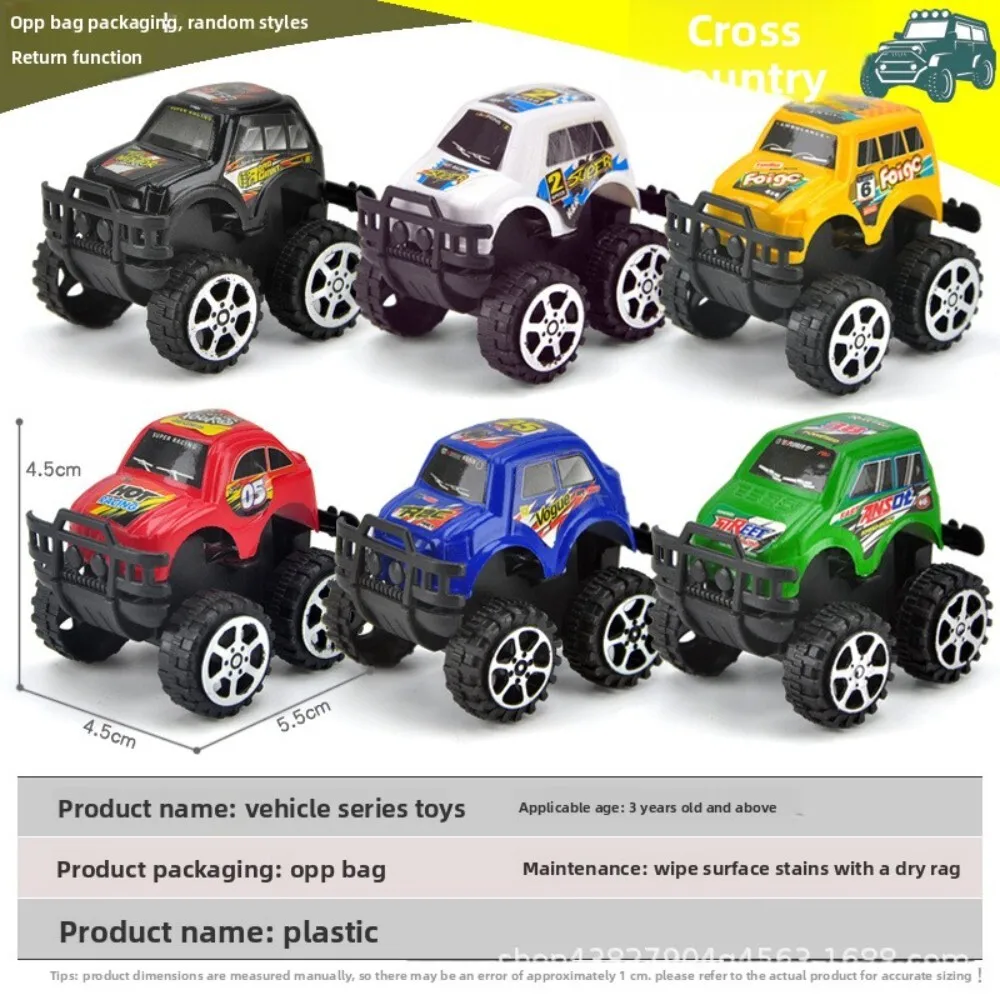 Childrens Cartoon Mini Off Road 6 Models Spray Paint Pull Back Plastic Small Car Toy for Kids Collectible Play Vehicle Gift
