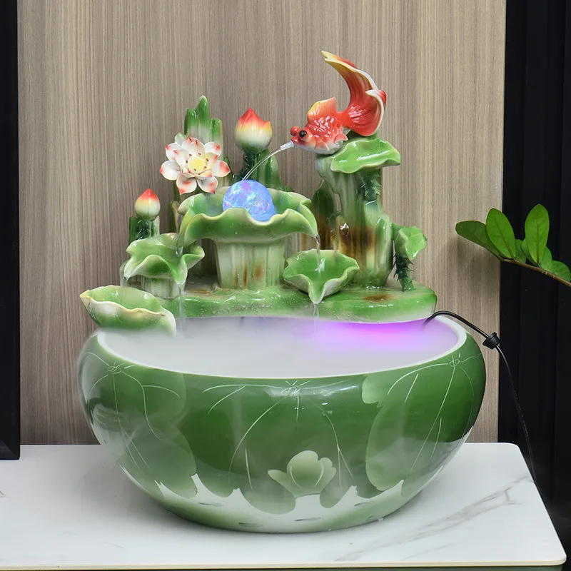HYS ceramic fountain lotus flowing water ornament circulating water office desktop feng shui wheel fish tank bonsai humidifier