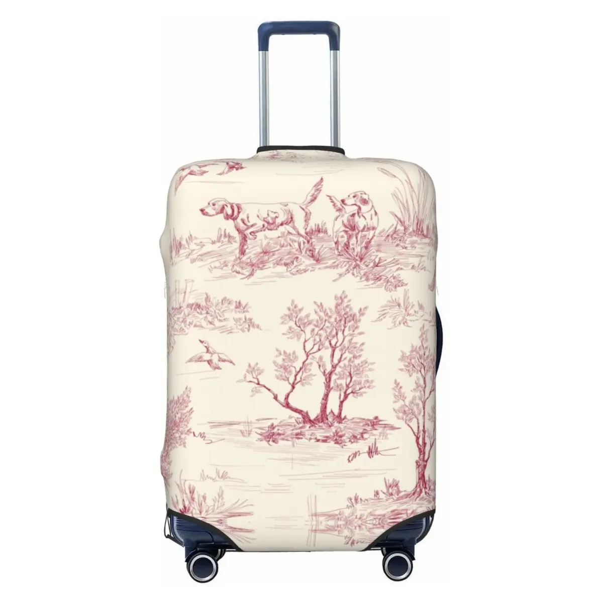 

Custom Toile De Jouy Red Luggage Cover Elastic Cream Vintage Parisian Travel Suitcase Protective Covers Fits 18-32 Inch