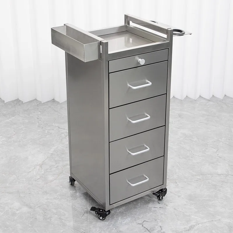 Salon Furniture Stainless Steel Trolley Minimalist Style Storage Cabinet Barber Shop Tool Scissors Mobile Cabinet Customized