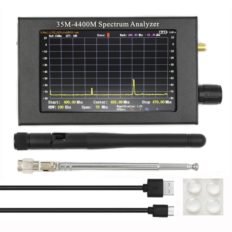 Frequency Analyser 4.3Inch LCD Screen Spectrum Analyzer 35M-4400Mhz ADF4351 Handheld Frequency Tiny Tester with Antenna