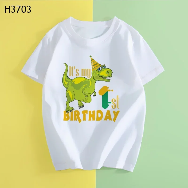 Children Dinosaur Birthday Number Cartoon T Shirt Child Birthday Party Dino Present T-shirt Boy Girl Animal Tops Gift Kid Tshirt