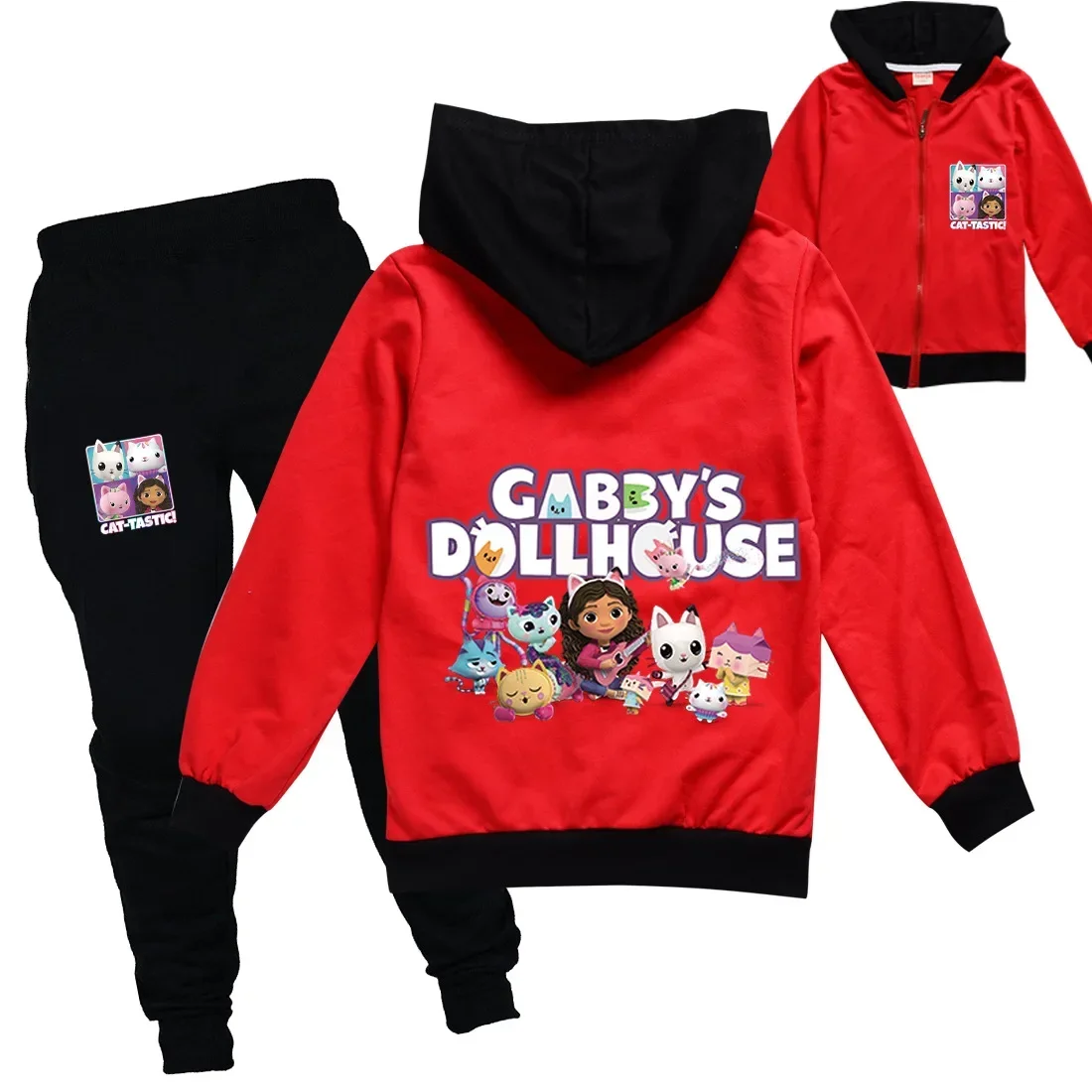 Gabys Dollhouse Clothes Kids Gabby Chat Hoodie Girls Spring Autumn Outfits Kids Long Sleeve Zipper Jacket Jogging Pants 2pcs Set