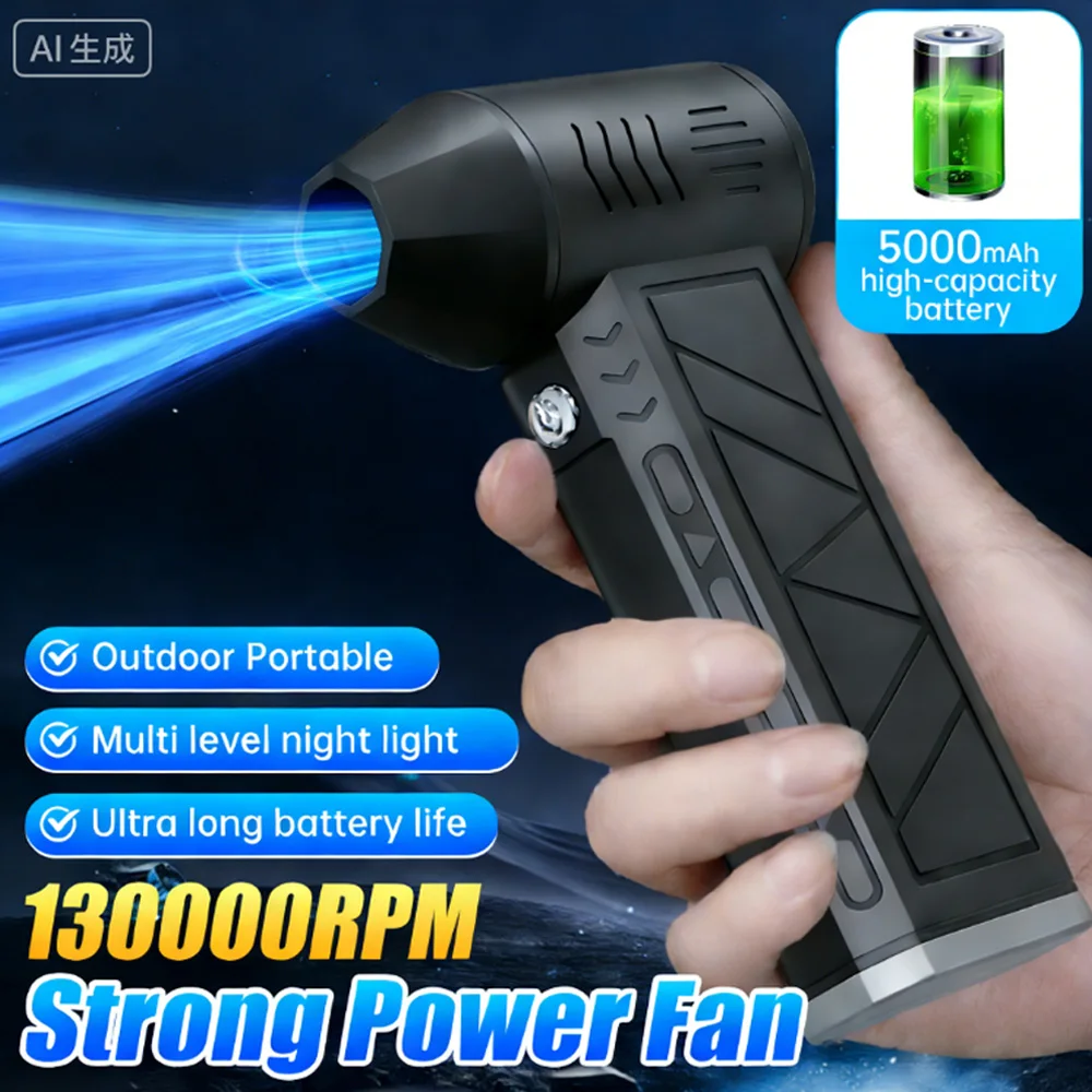 52M/S Mini Electric Air Blower Fan With LED light for Card Room Brushless Motor HighSpeed Mini Fan Adjustable Wind Violent Fan