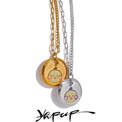 Yhpup Cute Enamel Yellow Duck Round Pendant Stainless Steel Chic Necklace Women Stylish Charm Korean Waterproof Luck Jewelry