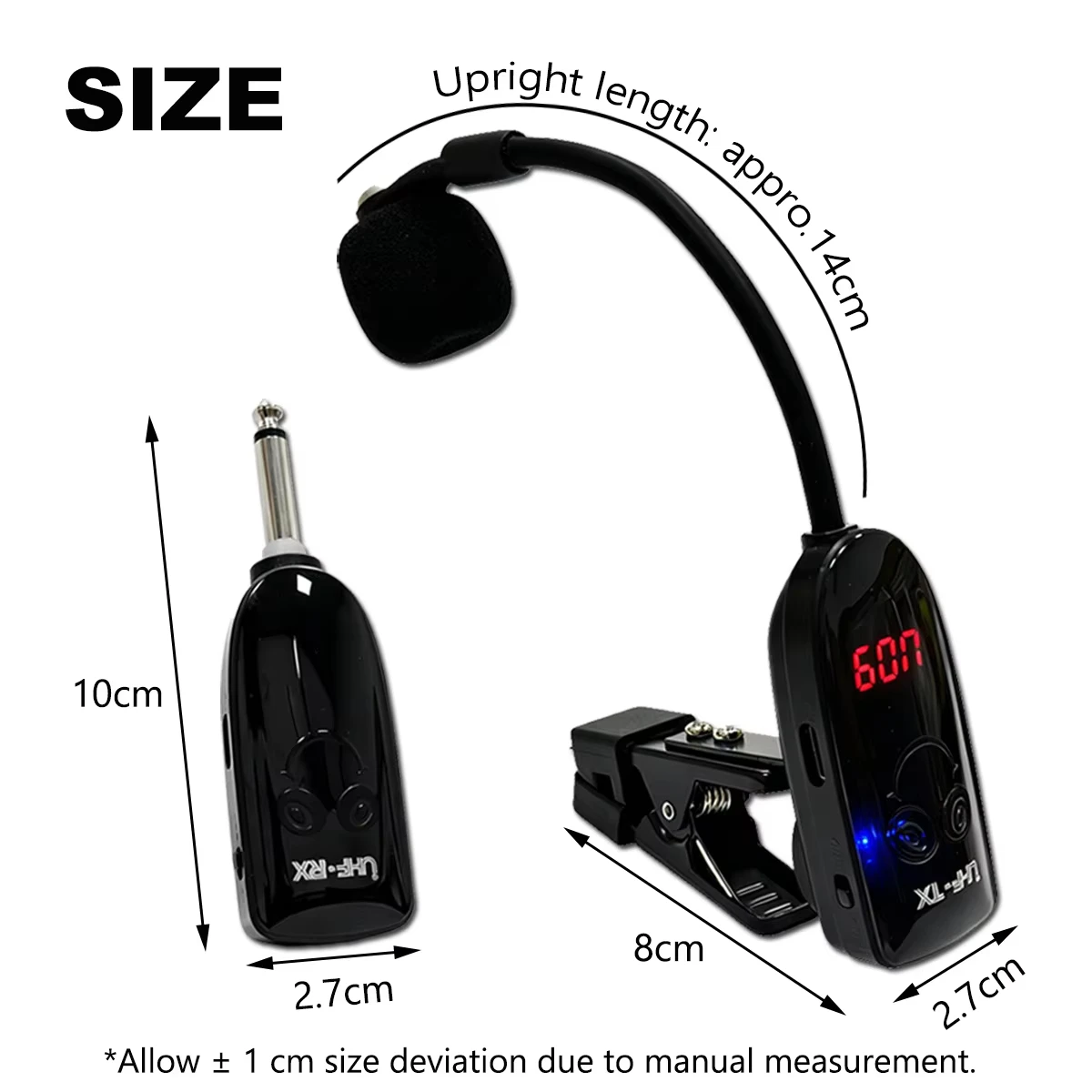 Miwayer UHF Wireless Saxophone Mic Clip-On High-Sensitivity Capsule 50m Range 450mAh for Stage Practice Performance Gigs Too