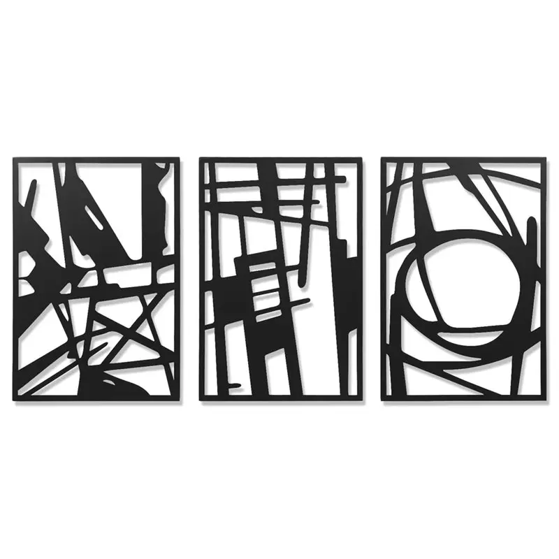 

AB34-3 Piece Modern Abstract Black Metal Wall Art,Minimalist Geometric Line Art Wall Sculptures For Living Room Bedroom Decor
