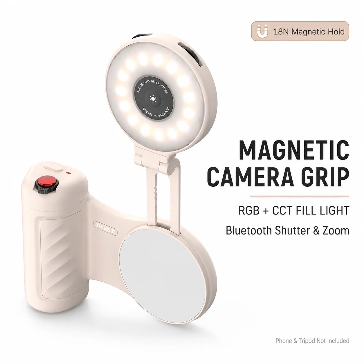 TELESIN FunShot Magnetic Phone Camera Grip with RGB Fill Light Bluetooth Shutter Zoom Control for iPhone Android Vlog
