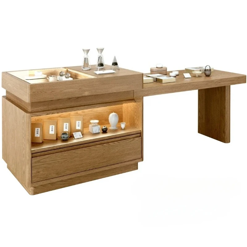 Table Negotiation Display Cabinet Made of Glass Tea Room Cultural and Creative Display Counter Gift Teaware Long Tabl