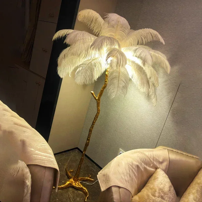 Sofa do salonu Lampa podłogowa Nordic Strusie pióro Biurka do sypialni Stojak nocny Światło Wystrój pokoju Nastrojowe oświetlenie Lampy Lampa stołowa