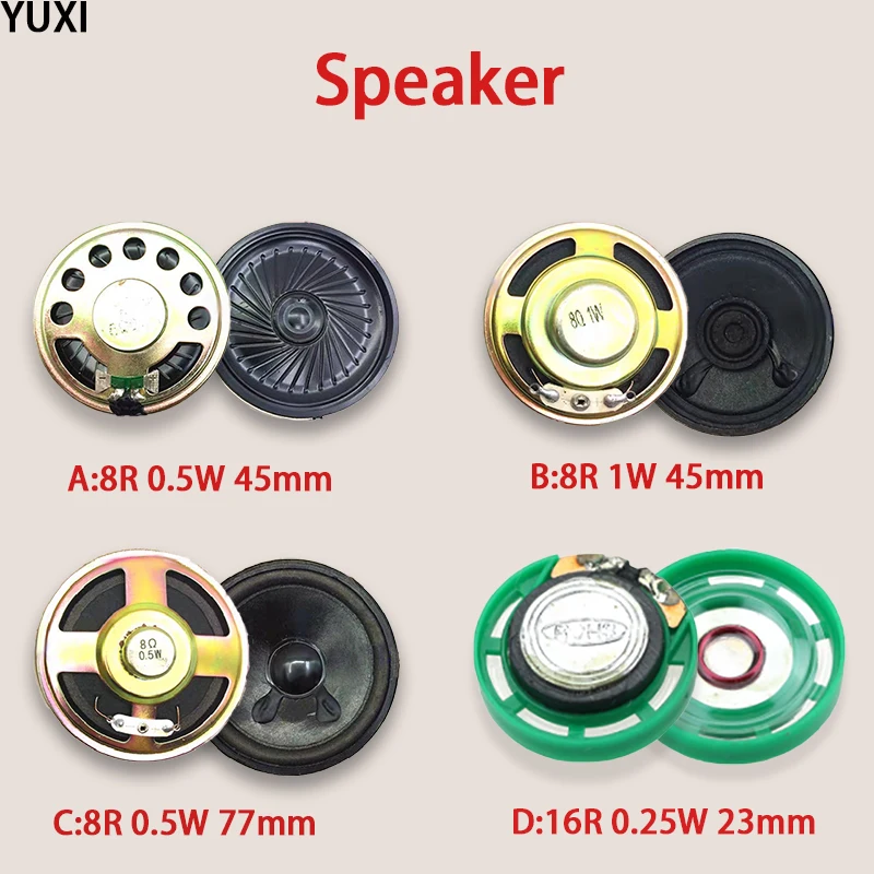 YUXI 1 buah Speaker bulat untuk Diameter 23/45/77mm 8/16 Euro 0.25/0.5/1W Ultra tipis cangkang besi mainan Speaker aksesoris