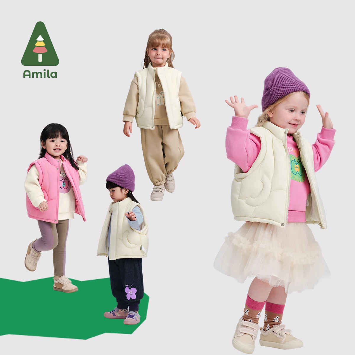 Amila Baby Vest 2024 Winter New High Quality Boys And Girls Solid Color Soft Warm White Duck Down Loose Casual Children‘s Jacket