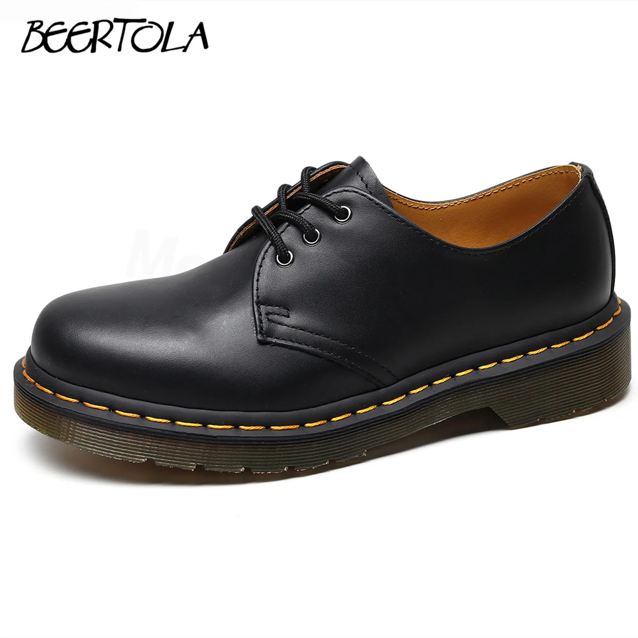 Women's Black Casual Workwear Lace-Up Shoes Round Toe Low Heel Leather Shoes Same Style for Men Large Size Comfortable Shoes