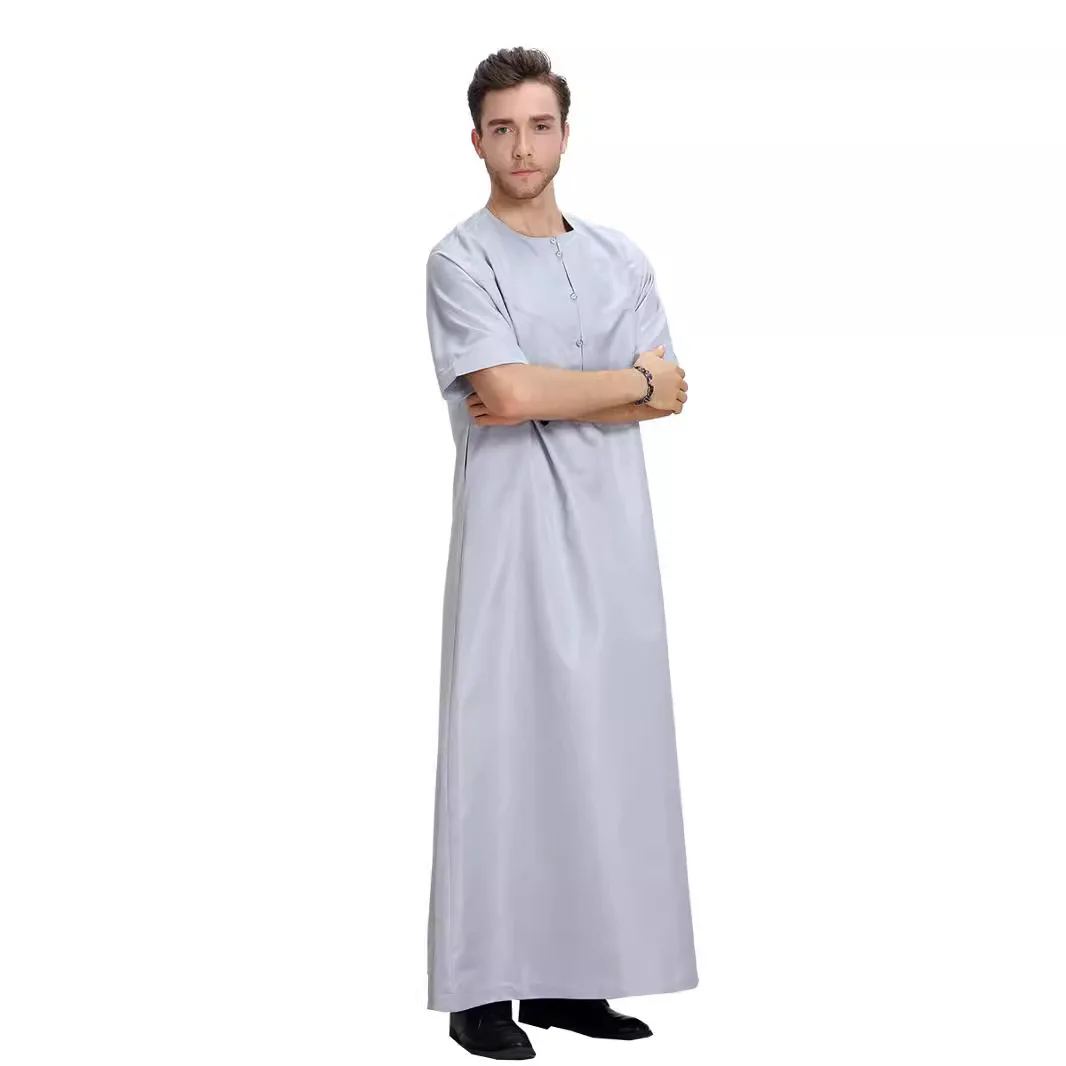 Abaya Men New Style musulmano islamico caftano tinta unita moda manica corta camicia caftano medio oriente Dubai Mens abiti Casual