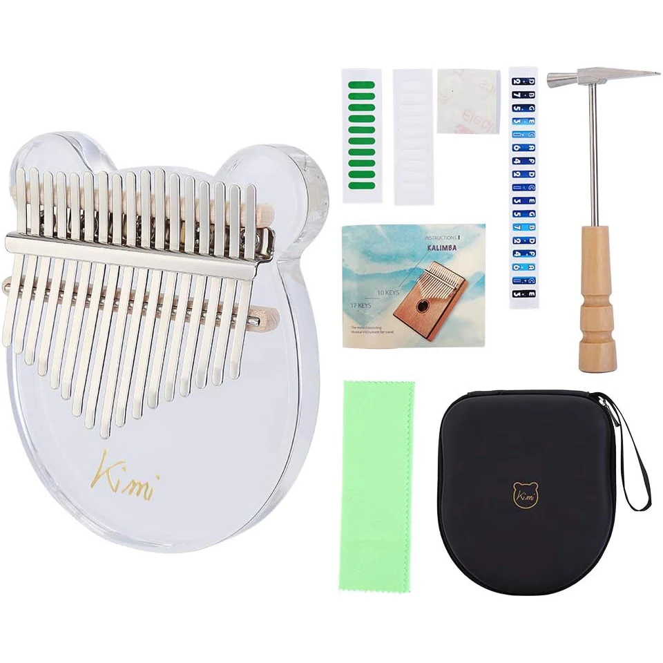 17 Keys Bear Kalimba Acrylic Thumb Piano With Tuner Hammer Concert Bag Mini Thumb Piano Musical Instruments For Kids And Adults