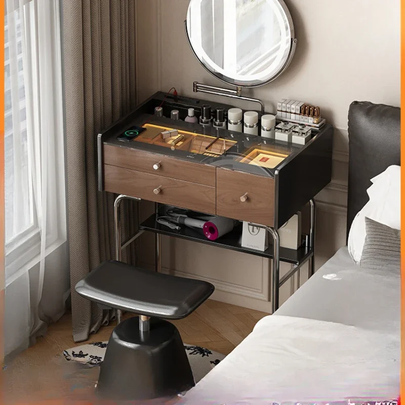 Small apartment solid wood makeup table 60cm70 cm desk dresser glass countertop