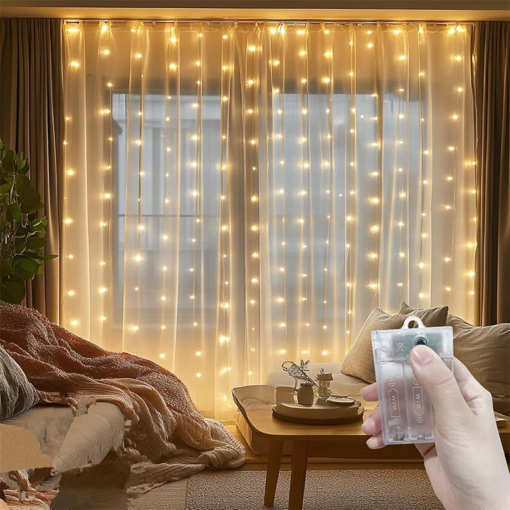8 Modes Fairy Garland Christmas Lamps 3/6m LED Curtain Lights Wedding String Battery Power for Home Bedroom New Year Decoration