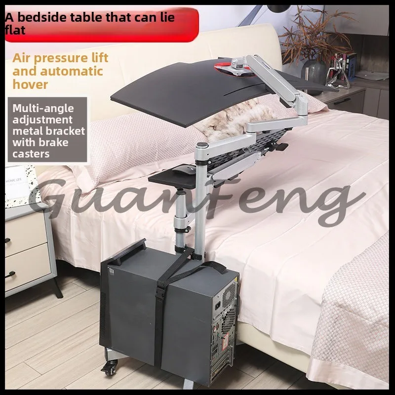 One‑Click Pneumatic Lifting Lazy Bedside Computer Desk Movable Flip Hovering Stand Flat‑Lying Adjustable Table
