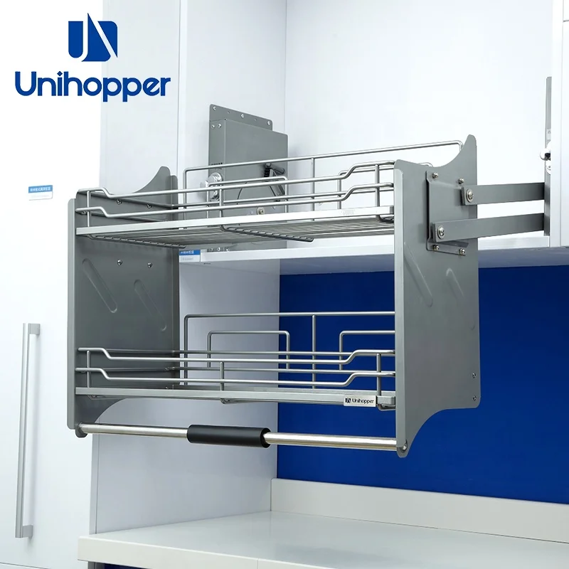 

Unihopper Kitchen Storage Cabinet Hardware Nano Plating Elevator Pull Down Lift Wire Dish Basket Elevator With Soft Closing