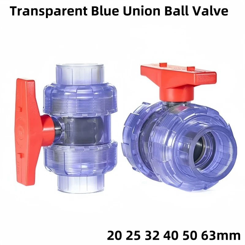 

1pc 20/25/32/40/50/63mm Transparent UPVC Pipe Union Ball Valve Water Pipe Fitting Agriculture Garden Irrigation Aquarium Adapter