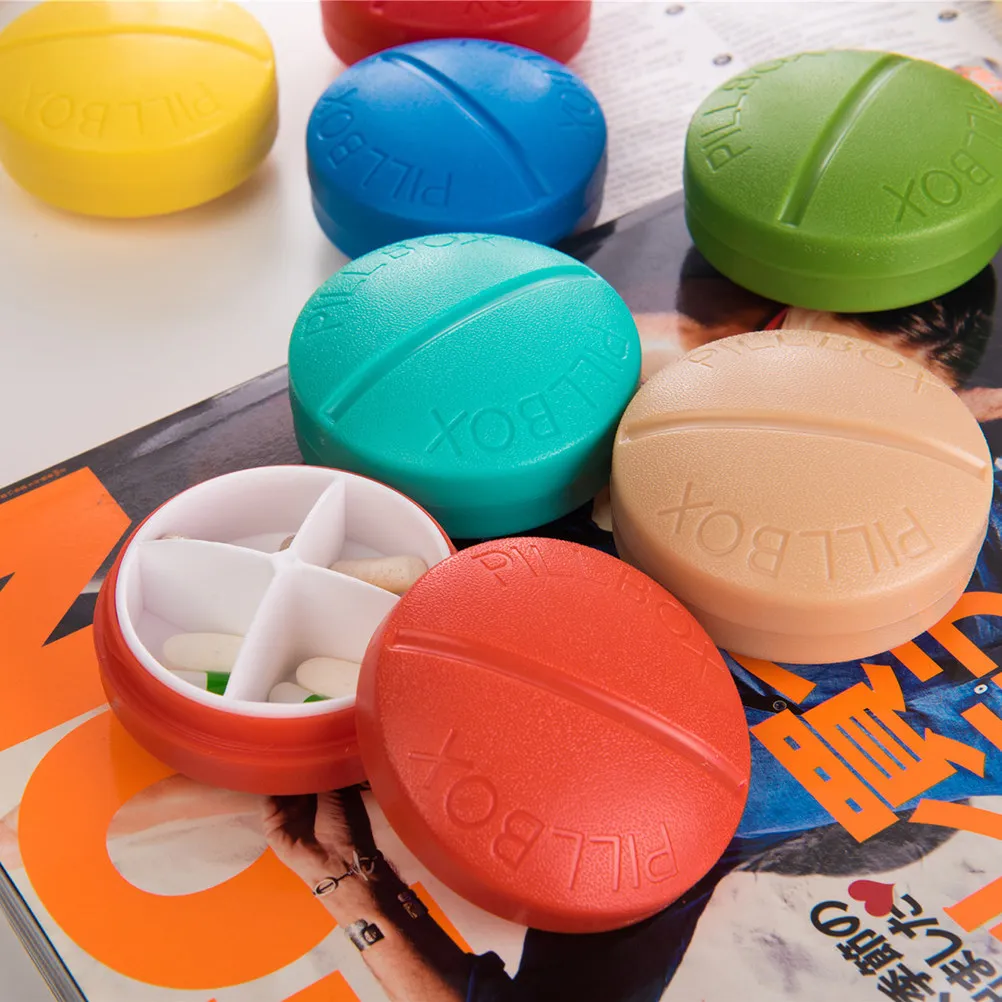 Portable Round Pill Box with 4 Removable Compartments for Travel Camping Outdoor Activities Home Use Storage Organizer