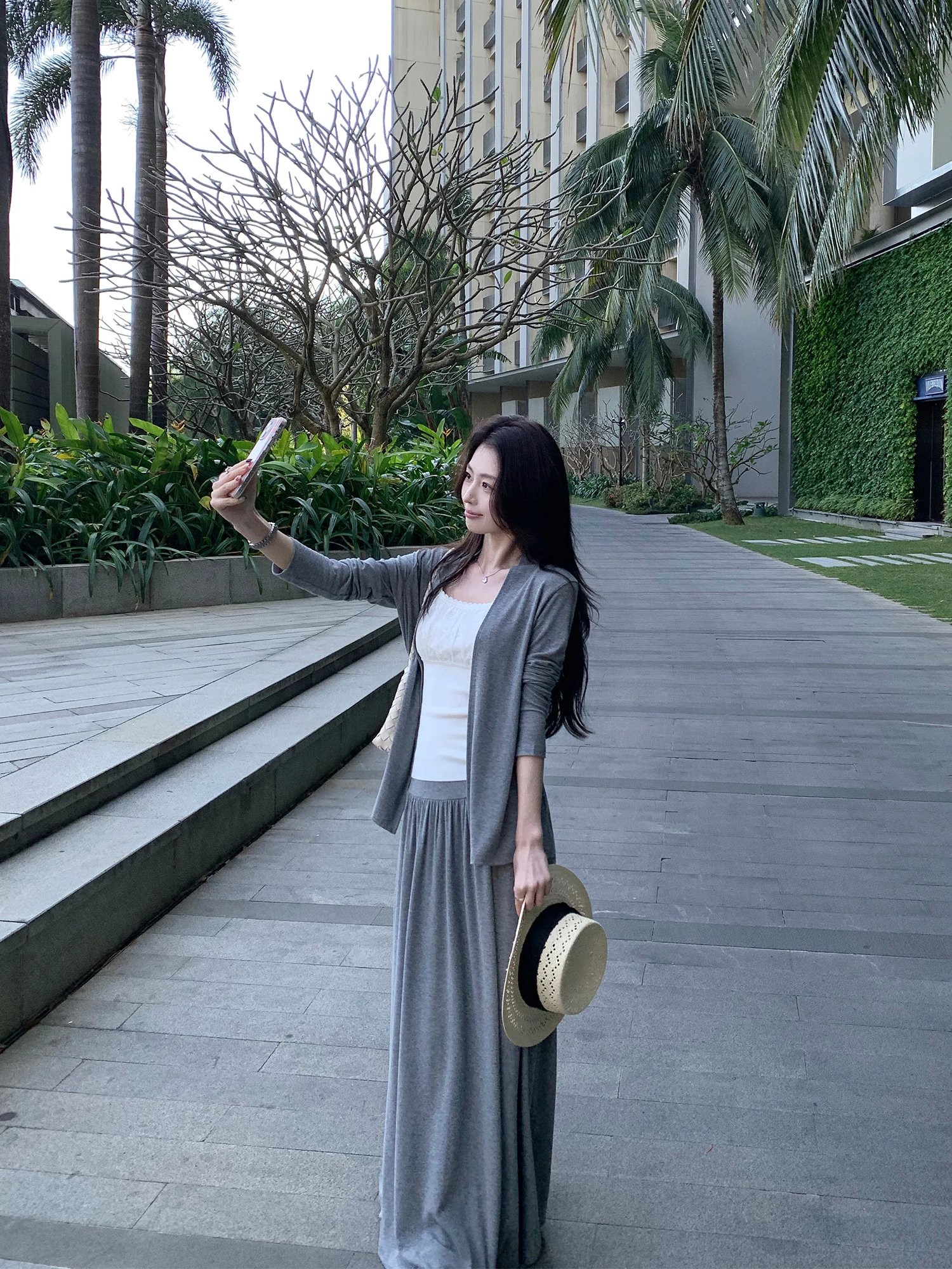 

Pusumede Ele Comfortable Women's Knitted Open Cardigan And Semi-Long Skirt Set Casual Sle Stand Fit Long Sve