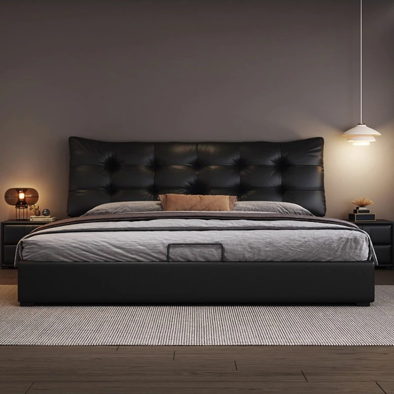 

Italian minimalist Double bed black comfortable modern simple bed frame king size home camas matrimoniales bedroom furniture