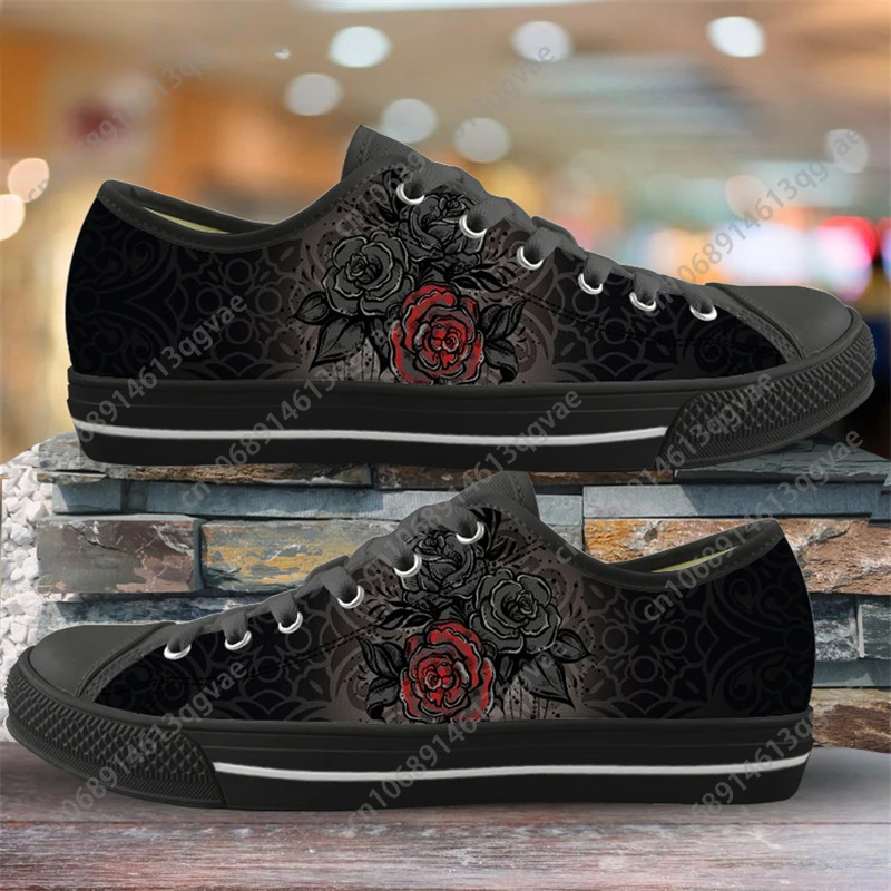 

2025 Gothic Rose Pattern Low Top Sneakers Mens Womens Teenager High Quality Canvas Sneaker Couple Shoes Custom Personalized Shoe