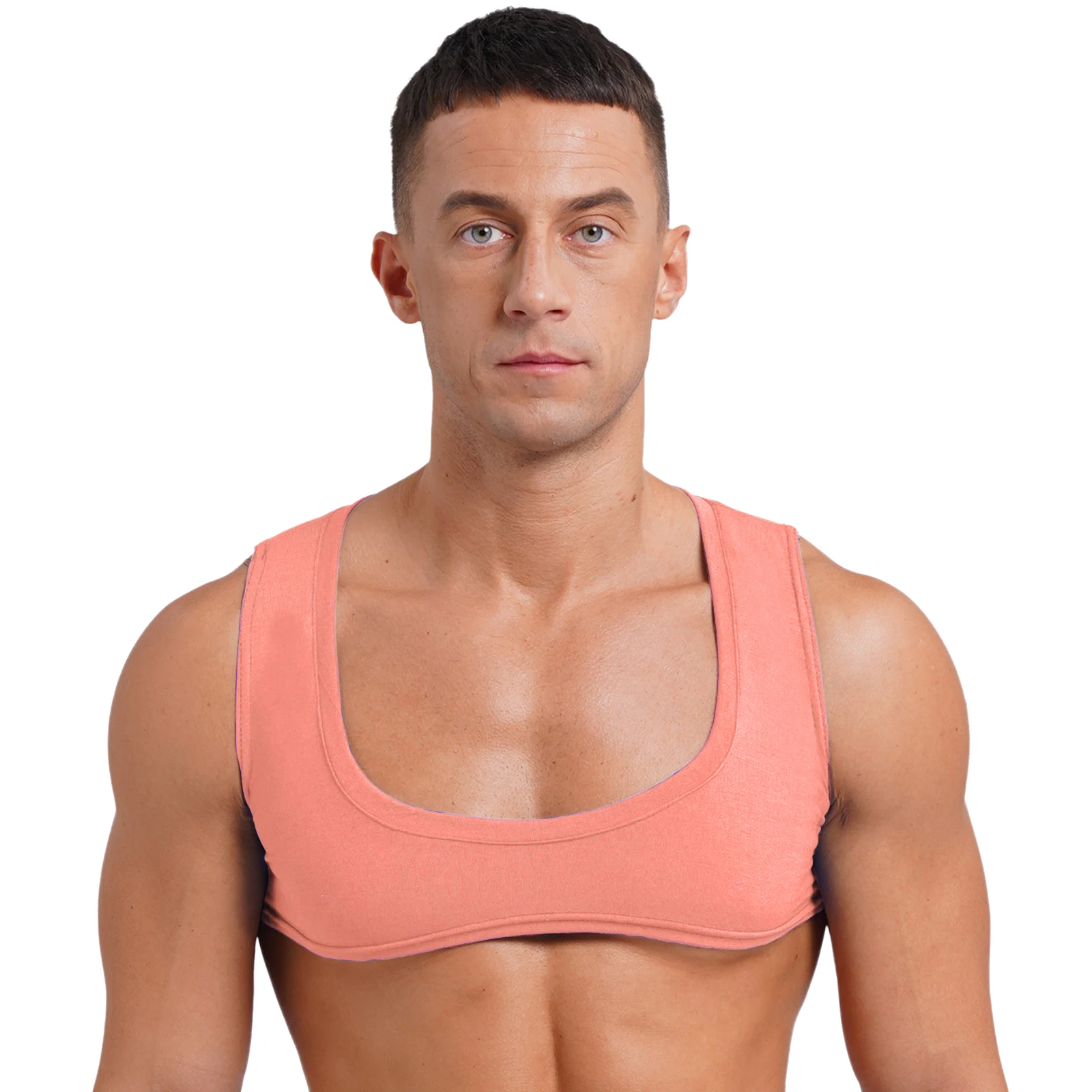 Men's Tank Top Sexy Muscles Showing Off Crop Top Low Neck Sleeveless Solid Color Slim Fit Top Vest for Nightclub Bodybuilding