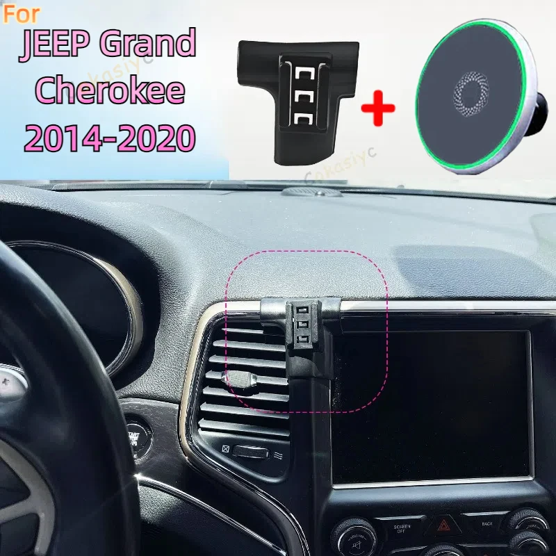 Para jeep grand cherokee 2014 2015 2016 2017 2018-2020 suporte magnético do telefone do carro 15w de carregamento sem fio suporte do telefone base mag