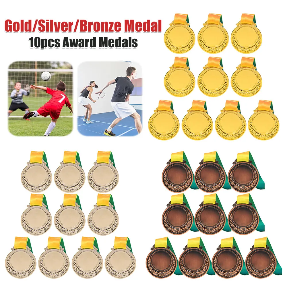 

10 шт. золотых, серебряных, бронзовых медалей из цинкового сплава 5,2 см с лентой на шею, спортивные награды для марафонов, спортивных игр, студенческих соревнований