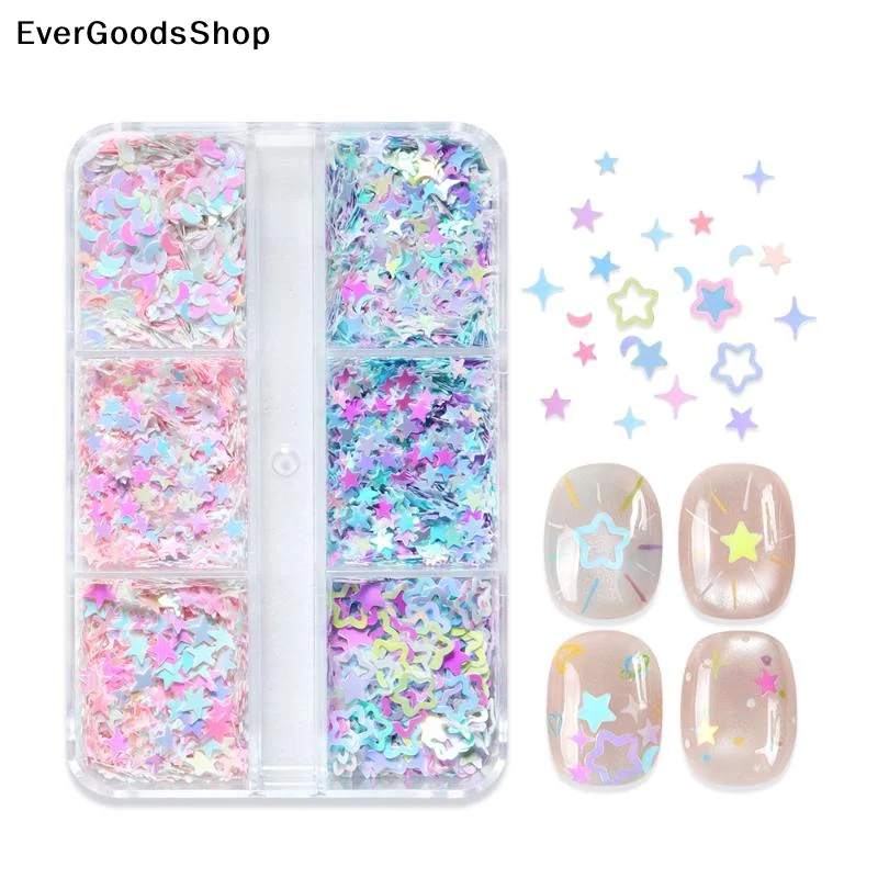 Nouveaux accessoires pour ongles scintillants étoiles et lunes irisées, décorations sirène, paillettes pour nail art, fournitures pour professionnels, flocons pour ongles