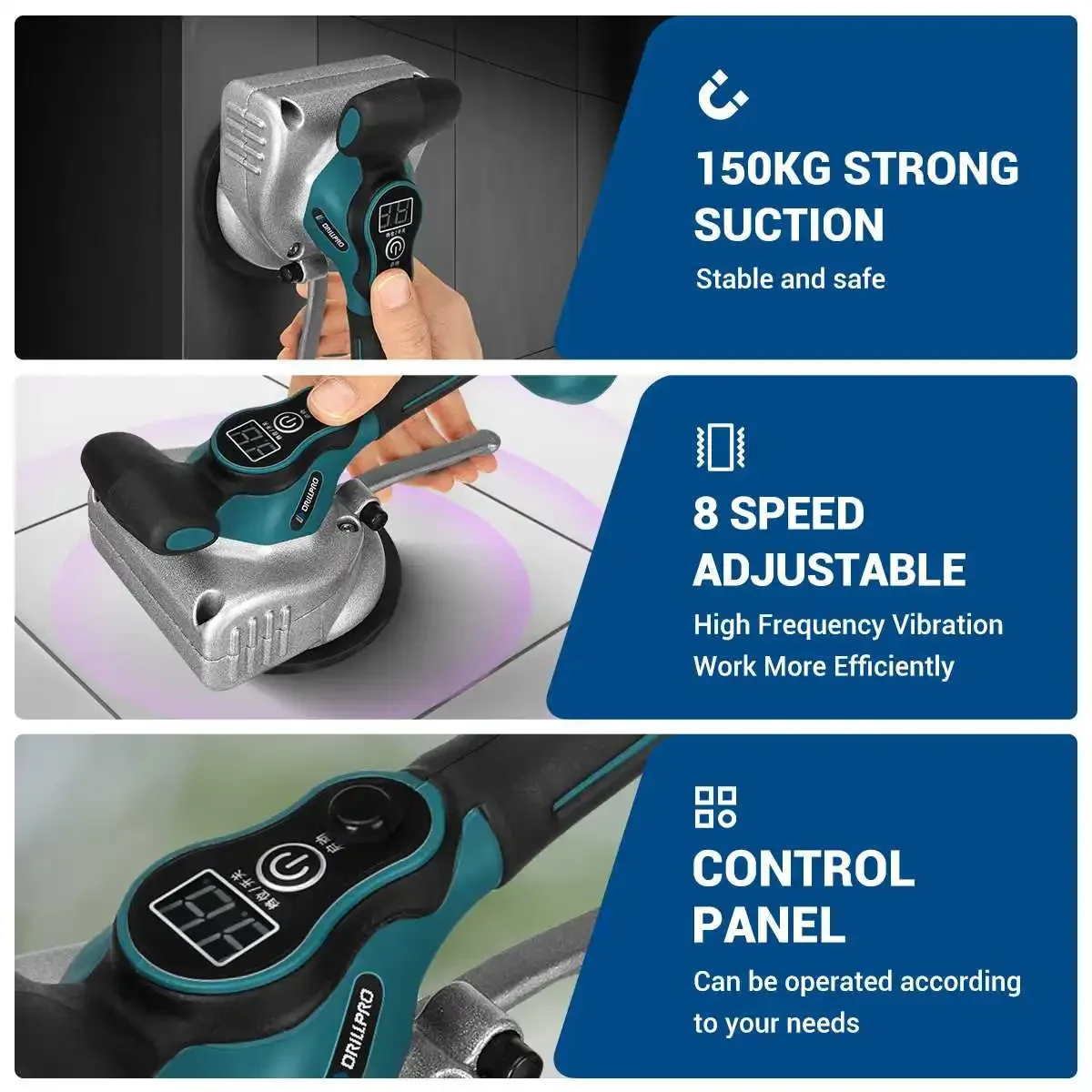 Drillpro 8 Gears Tiling Machine Electric Tile Vibrator Suction Cup Adjustable Automatic Floor Tile Power Tool For Makita Battery