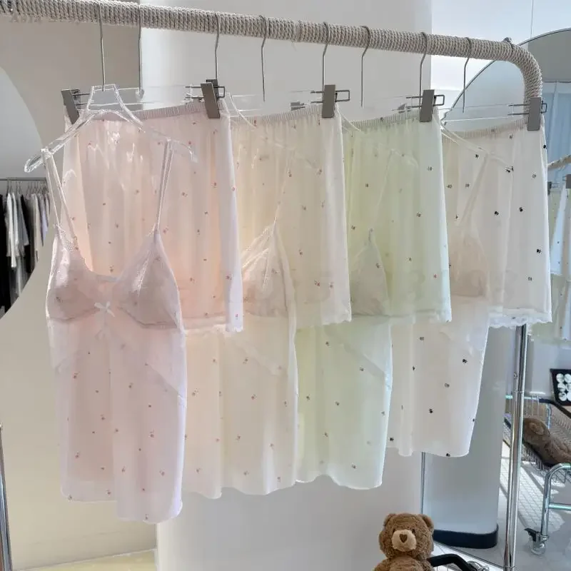 

Летний женский пижамный комплект, одежда для сна с милым принтом для девочек, топ и шорты на бретелях, нижнее белье, ночная одежда, свободная шелковая атласная домашняя одежда, домашняя одежда