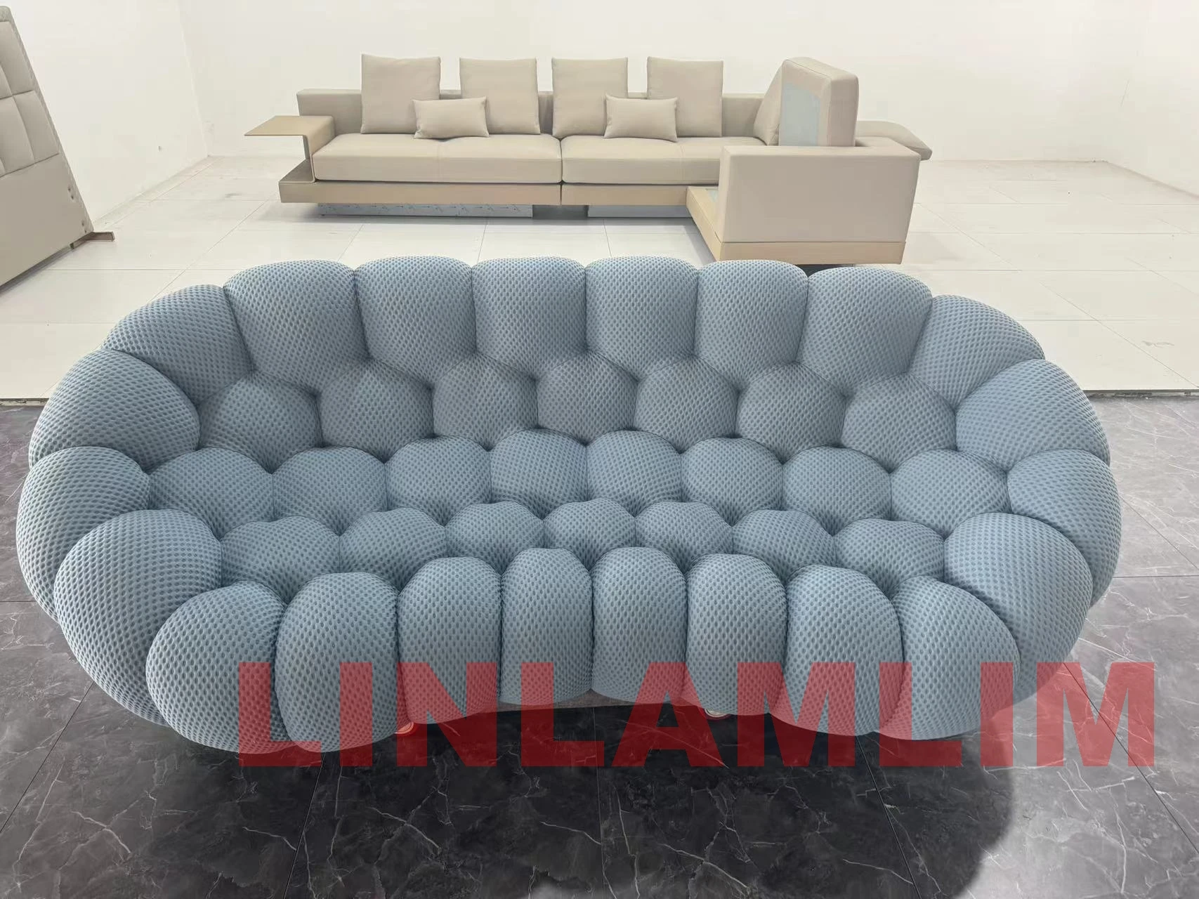 Linlamlim Modular Cloth Football Couch Contemporary Cloud-Shaped Sofa Fabric Curved Designer Sofa Set for Living Room or Office - view 2