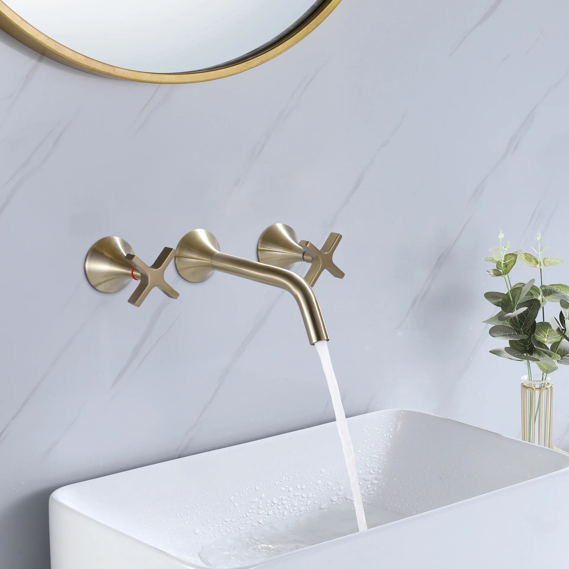 

Luxury High Quality Brass Bathroom sink faucet Brushed gold Wall Mounted Cold hot water Basin mixer Tap Modern Design Copper