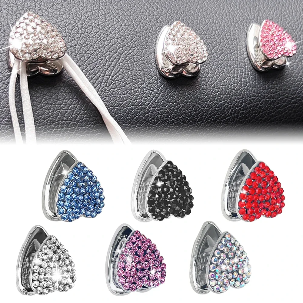 Rhinestone Car Hook Interior Organizer Heart Type Hanger Car Accessories for Purse Sunglasses Holder Small Hood Paste Car Stuff