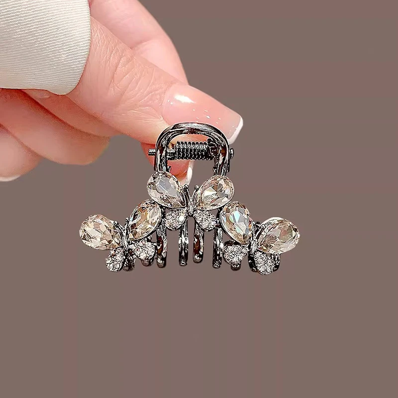 New Fashion Alloy Rhinestone Small Hair Clips For Girl Women Black Grab Clip Ponytail Shining Butterfly Hairpins Decoration