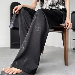 Pantaloni dritti stile cinese in raso estivo elegante da donna Streetwear Pantaloni larghi vintage a vita alta larghi casual